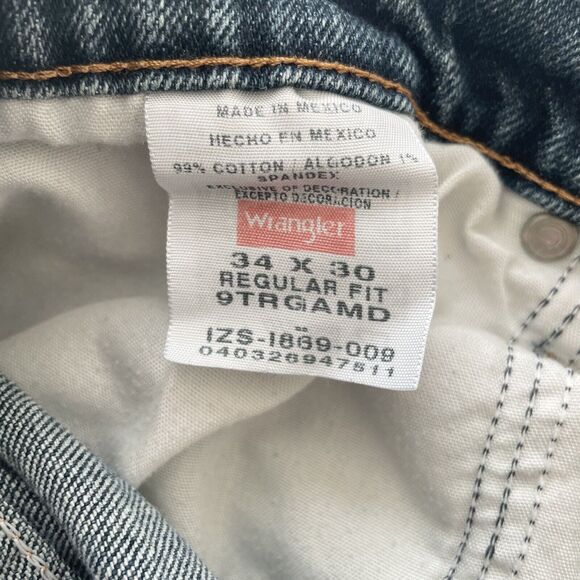 Wrangler Jeans Mens 34x30 Blue Regular Fit 9TRGAMD Denim Cowboy Western Casual - Picture 7 of 10